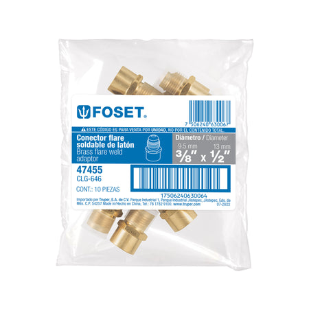 Conector flare soldable de laton 3/8" x 1/2" FOSET