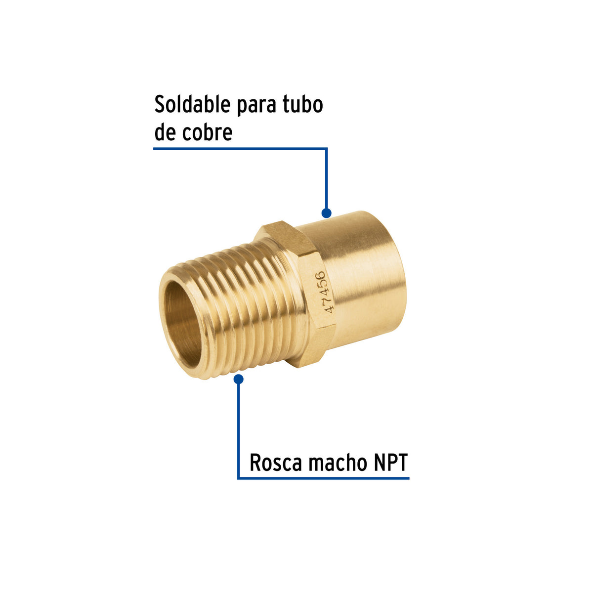 Conector NPT soldable de laton 1/2" X 3/8" FOSET