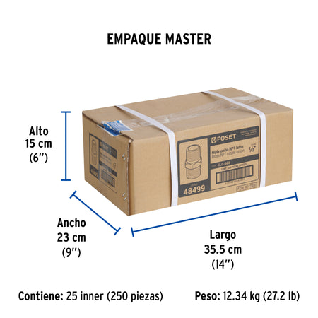 Niple union NPT de laton 1/2" con tuerca hexagonal FOSET
