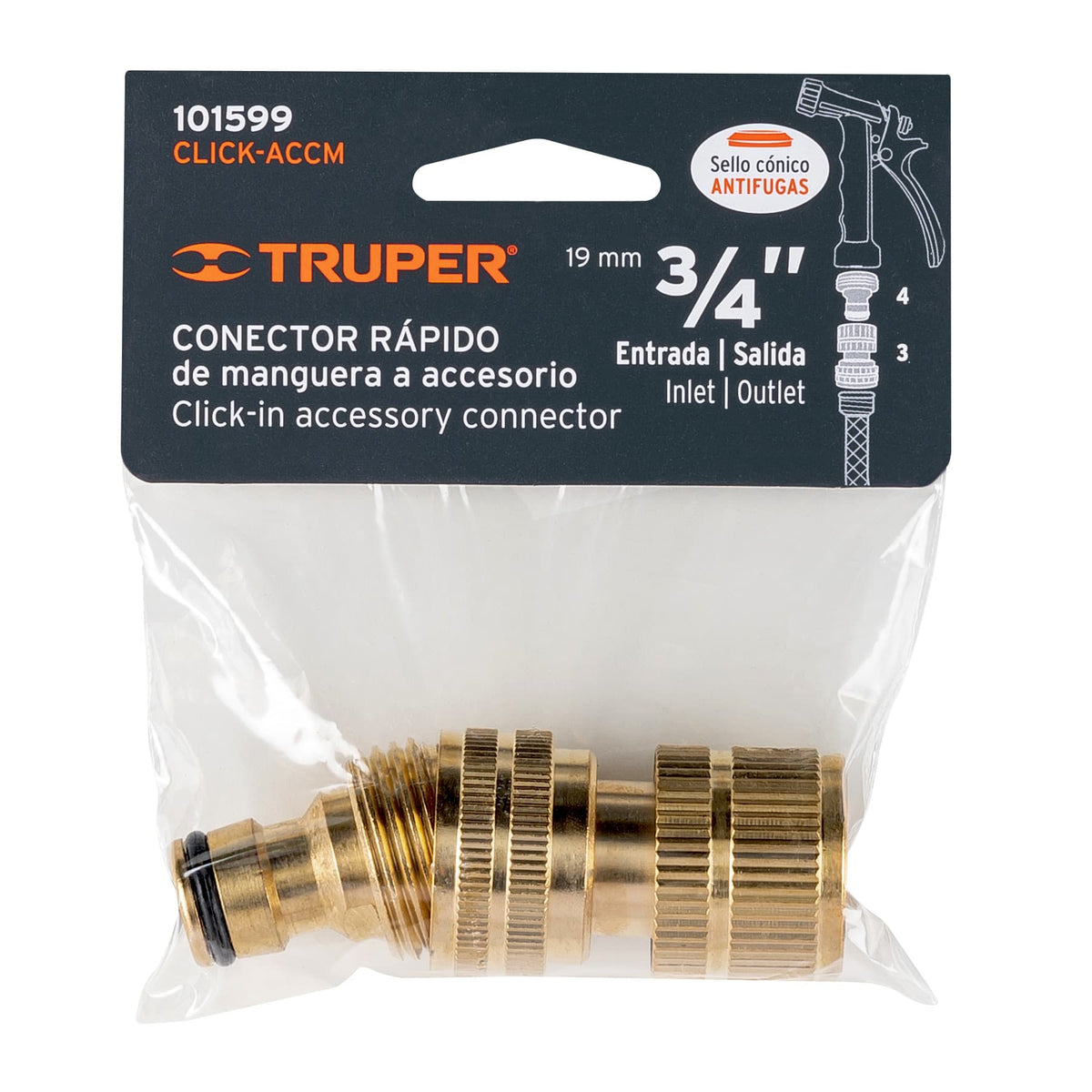 Conector 3/4" rapido de laton manguera-acc. sistema click