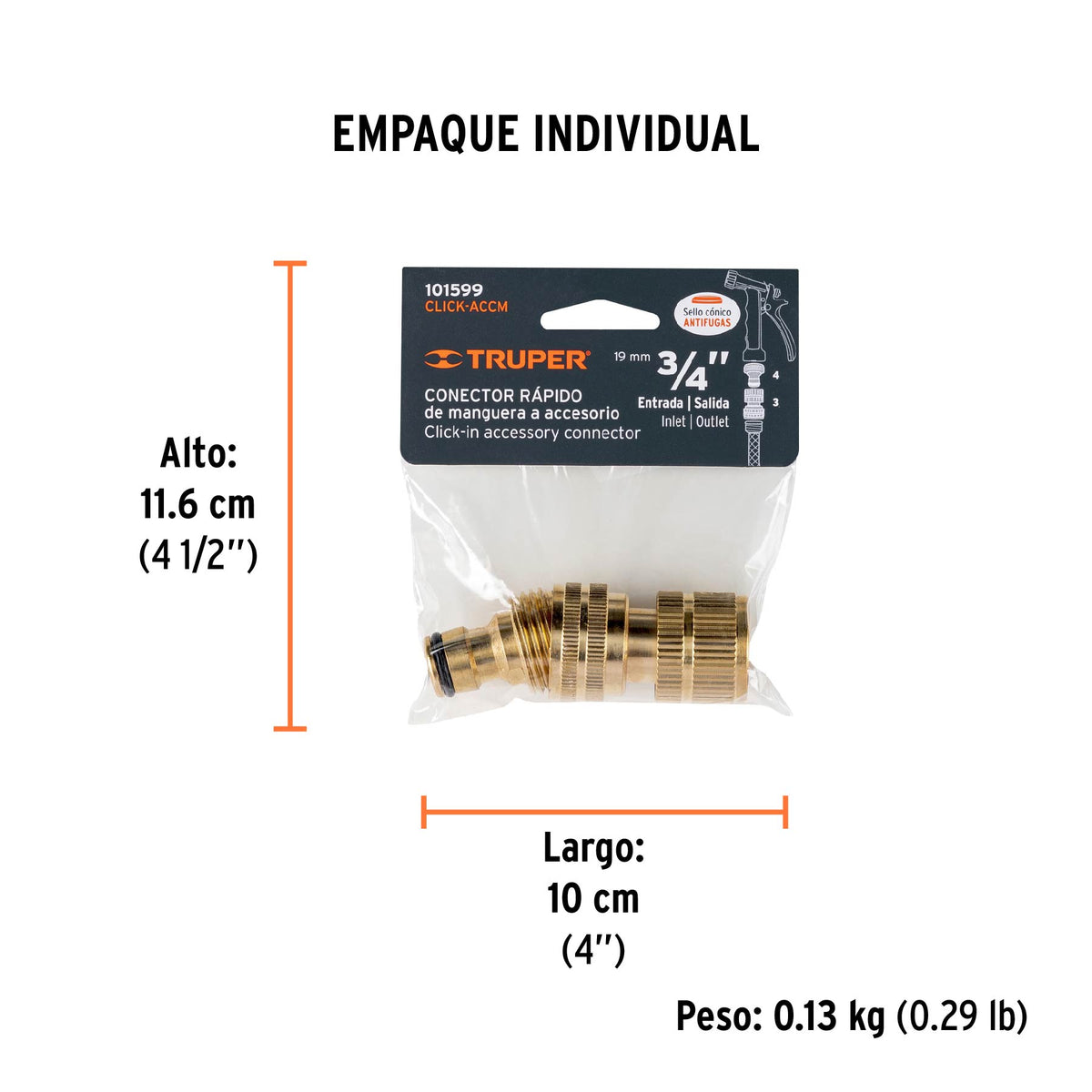 Conector 3/4" rapido de laton manguera-acc. sistema click