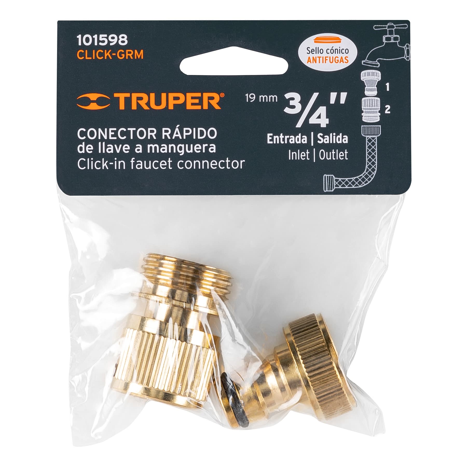 Conector 3/4" rapido de laton grifo-manguera sistema click