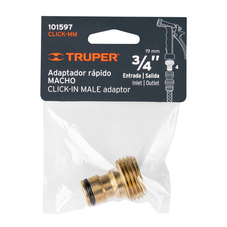 Conector 3/4" rapido macho de laton sistema click Truper