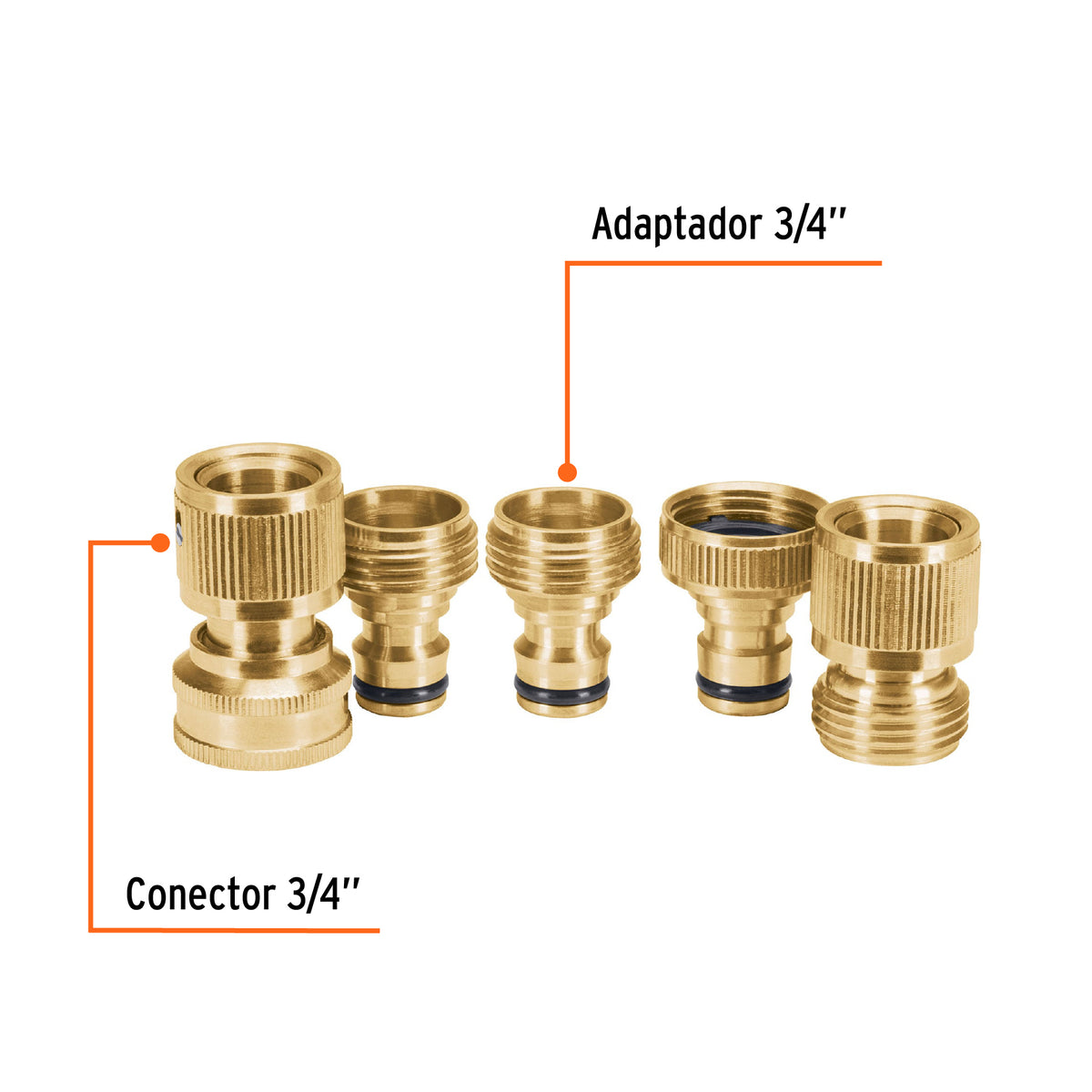 Juego de 5 conectores 3/4" rapidos de laton sistema click