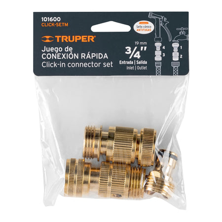 Juego de 5 conectores 3/4" rapidos de laton sistema click