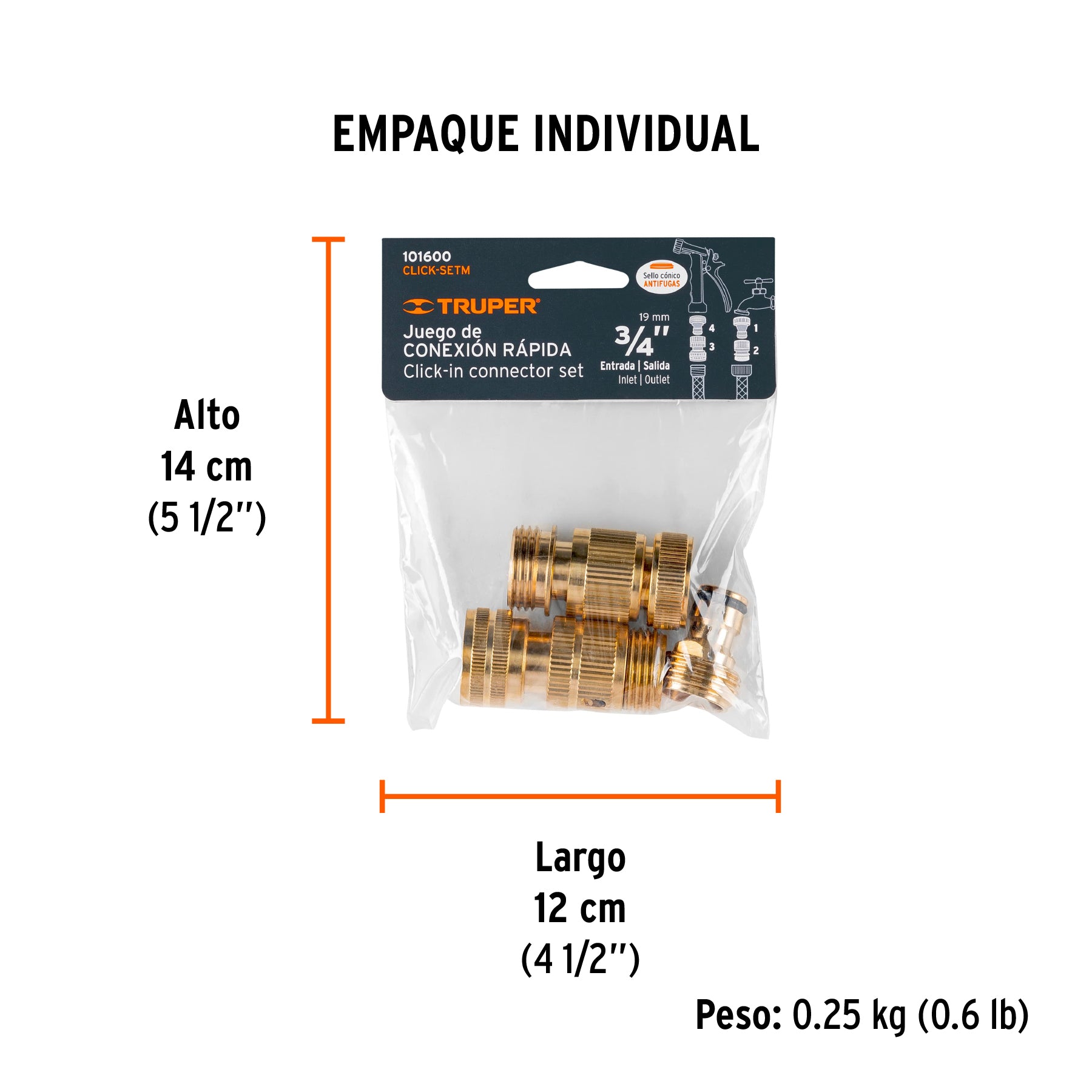 Juego de 5 conectores 3/4" rapidos de laton sistema click