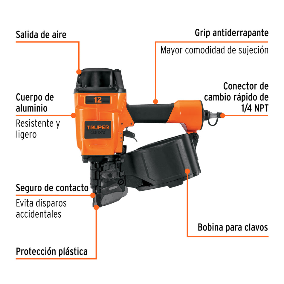 Clavadora neumatica para clavo en rollo 70mm TRUPER