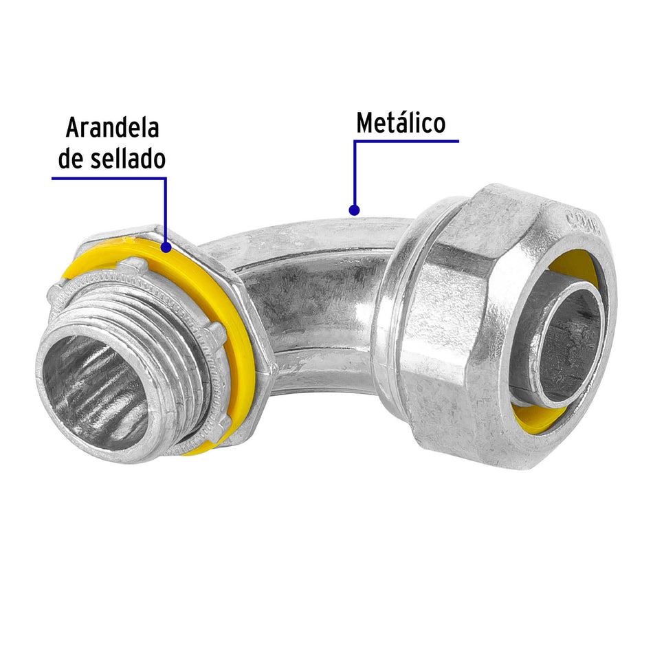 Conector curvo de 1/2' para tubo liquid tight, Volteck 1/2'