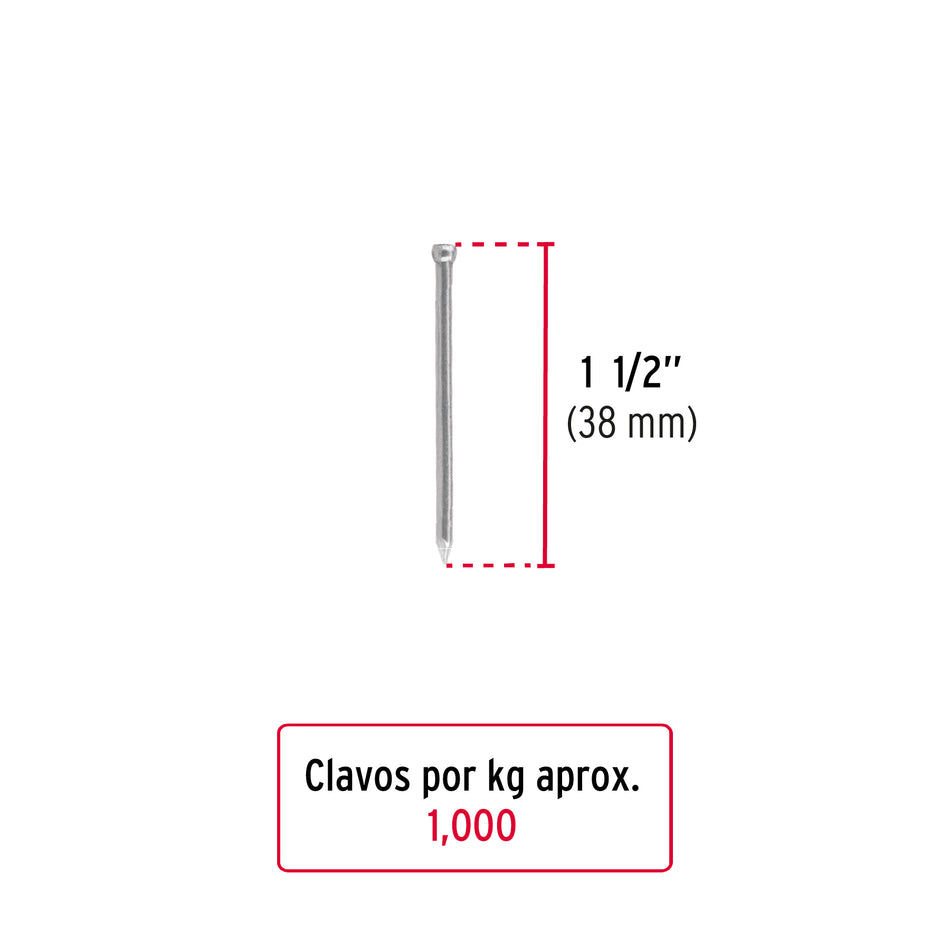 Bolsa con 1 kg de clavo estándar 1-1/2' sin cabeza, FIERO