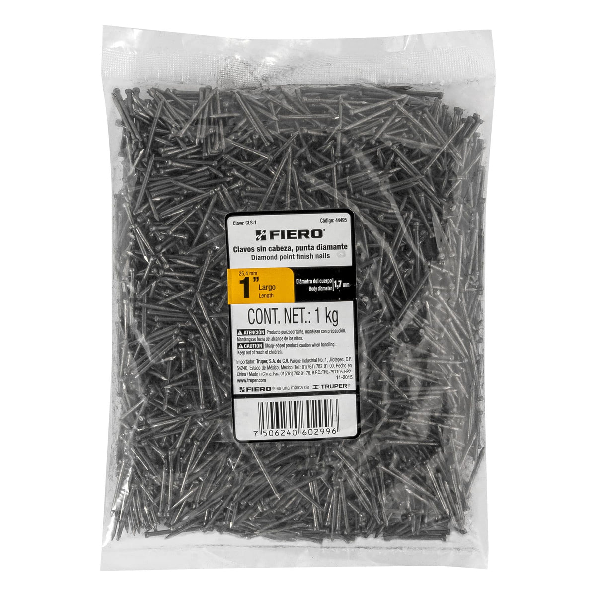 Bolsa con 1 kg de clavo estándar 1' sin cabeza, FIERO