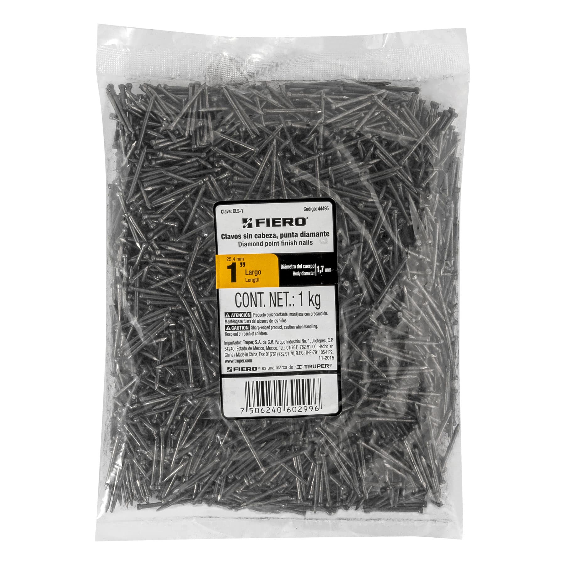 Bolsa con 1 kg de clavo estándar 1' sin cabeza, FIERO