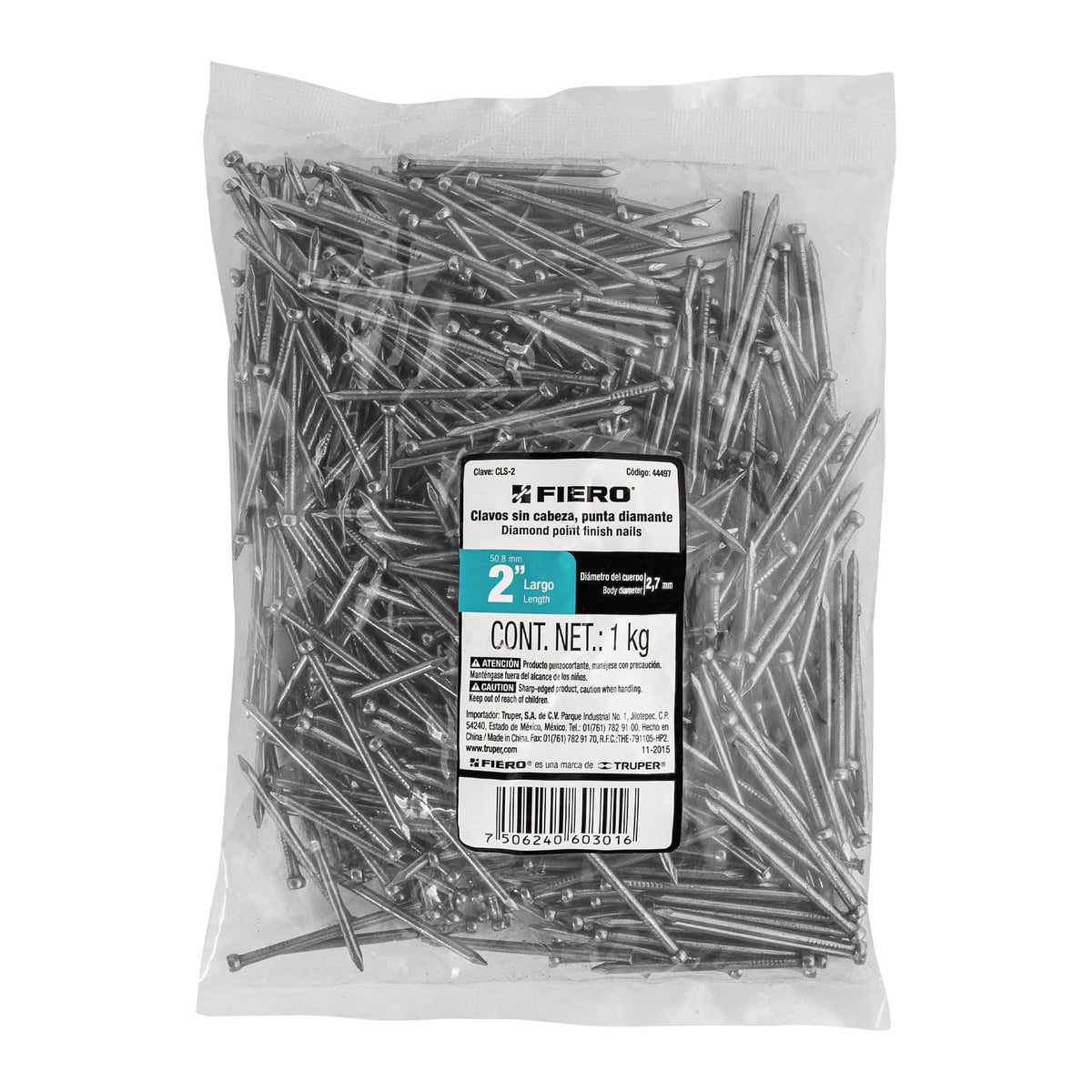 Bolsa con 1 kg de clavo estándar 2' sin cabeza, FIERO