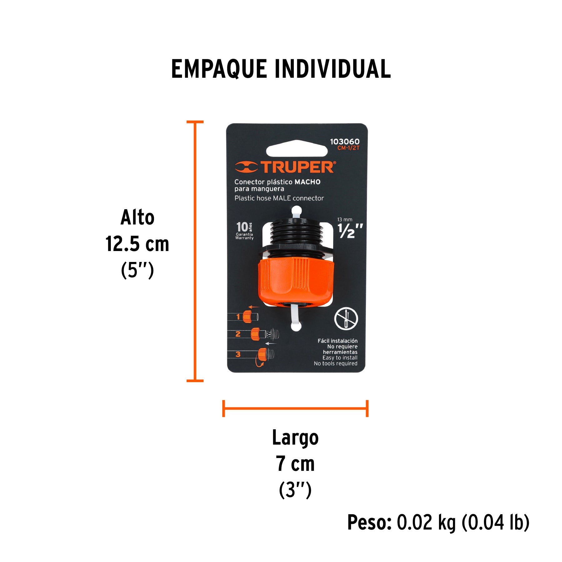 Conector 1/2" macho de ABS con tuerca de ajuste manual