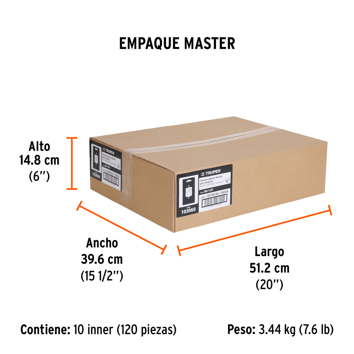 Conector 1/2" macho de ABS con tuerca de ajuste manual