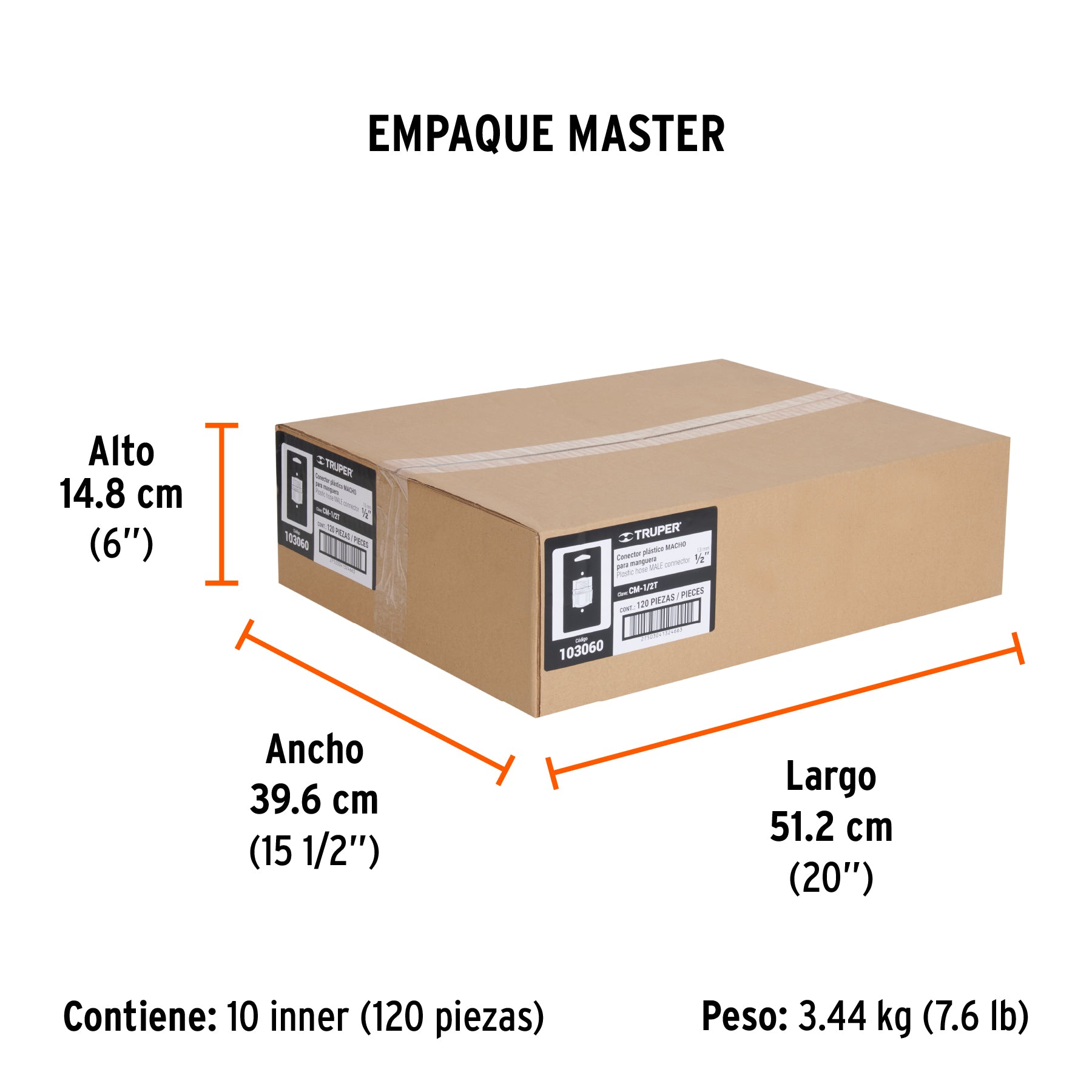 Conector 1/2" macho de ABS con tuerca de ajuste manual