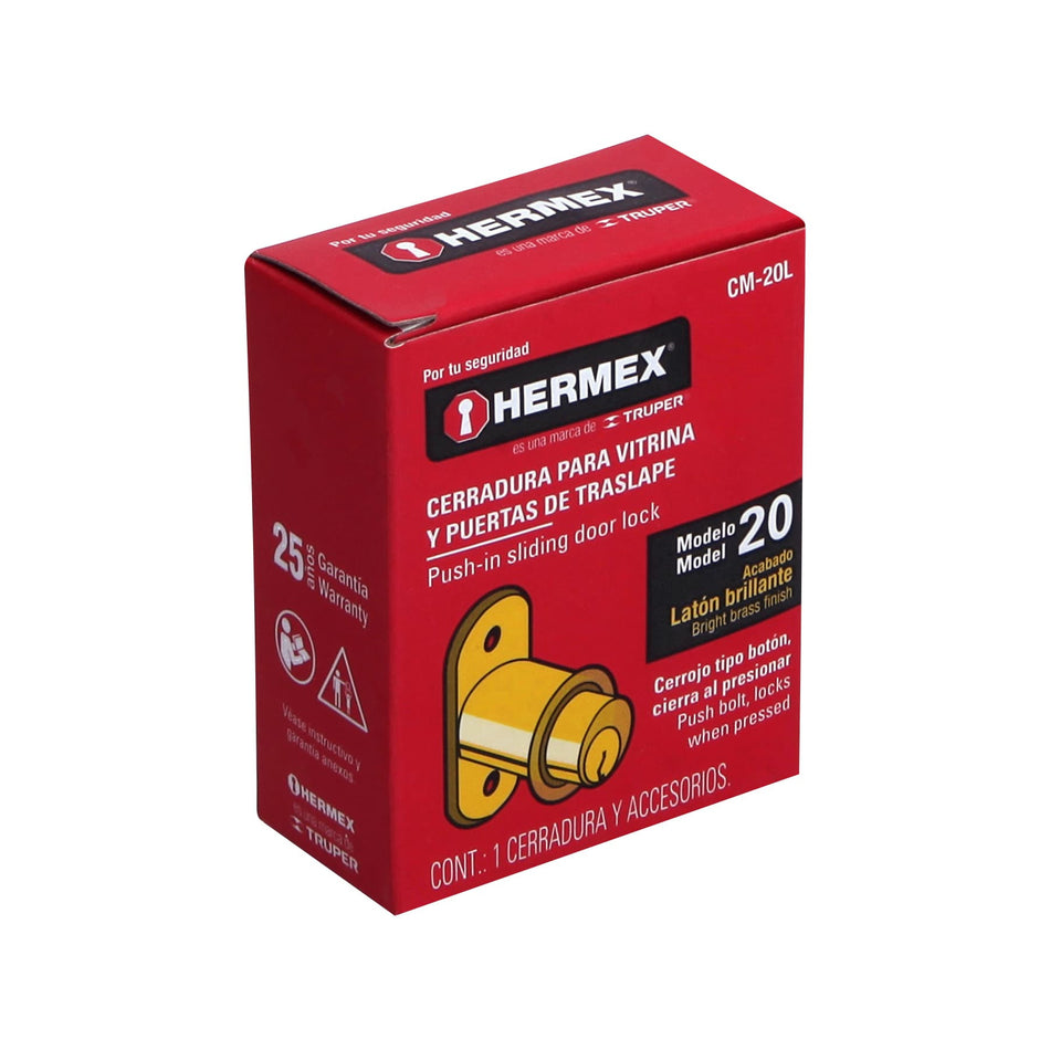 Cerradura para mueble, modelo 20, latón, HERMEX
