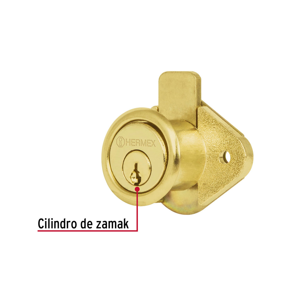 Cerradura para mueble, modelo 21, latón, HERMEX