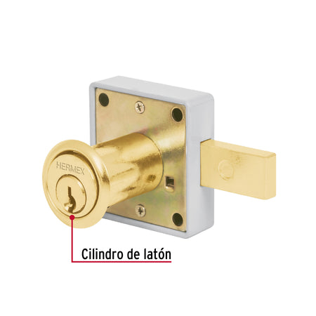 Cerradura para mueble, modelo 25, latón, HERMEX