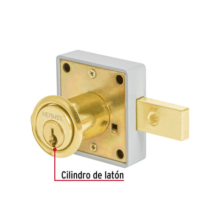 Cerradura para mueble, modelo 26, latón, HERMEX