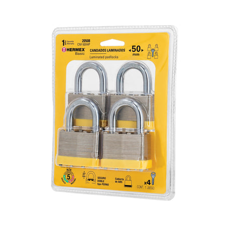 Juego de 4 candados cuerpo laminado HERMEX BASIC 50mm