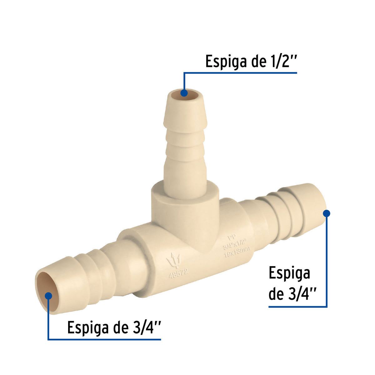 Tee reducida insercion central 3/4" x 1/2" de polipropileno