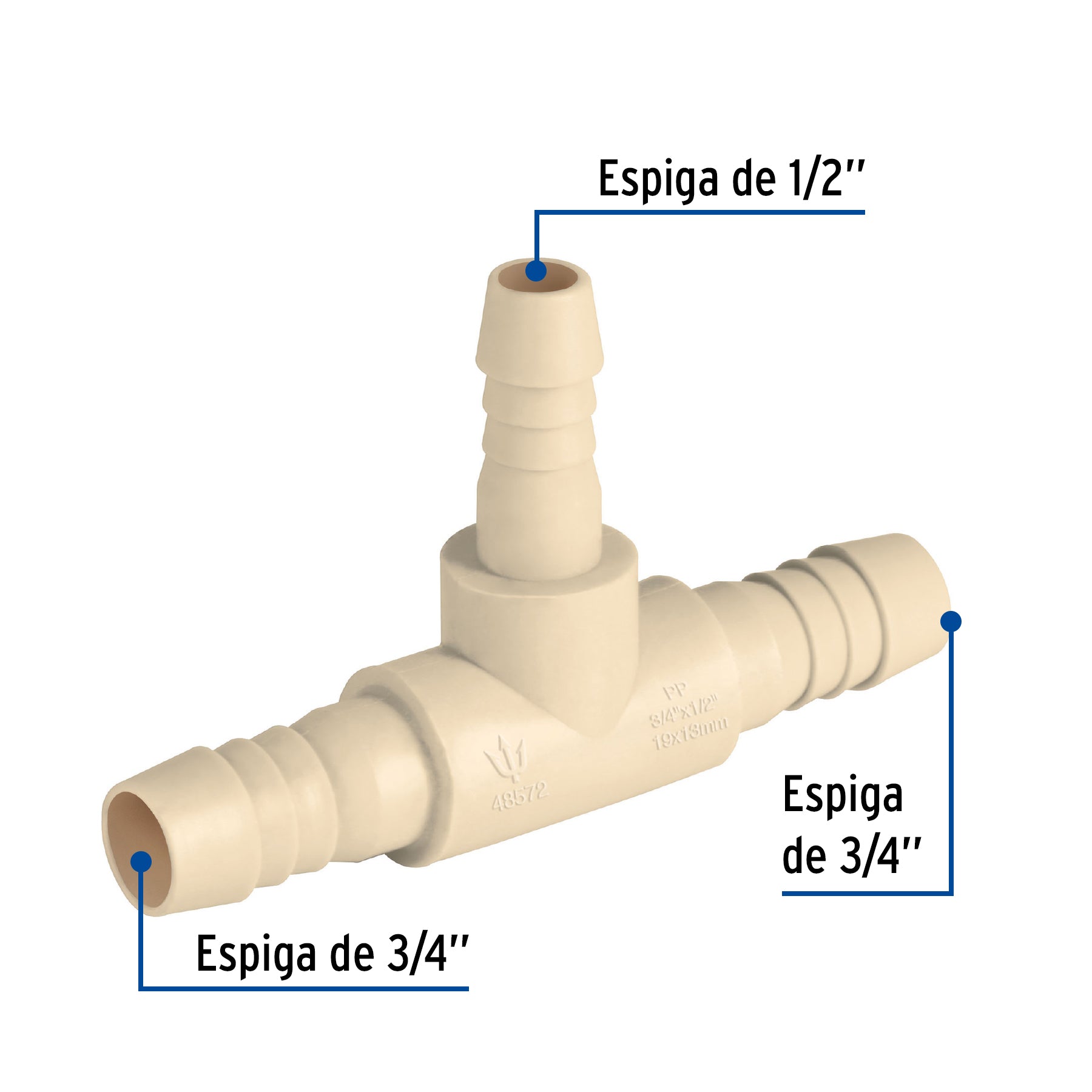 Tee reducida insercion central 3/4" x 1/2" de polipropileno