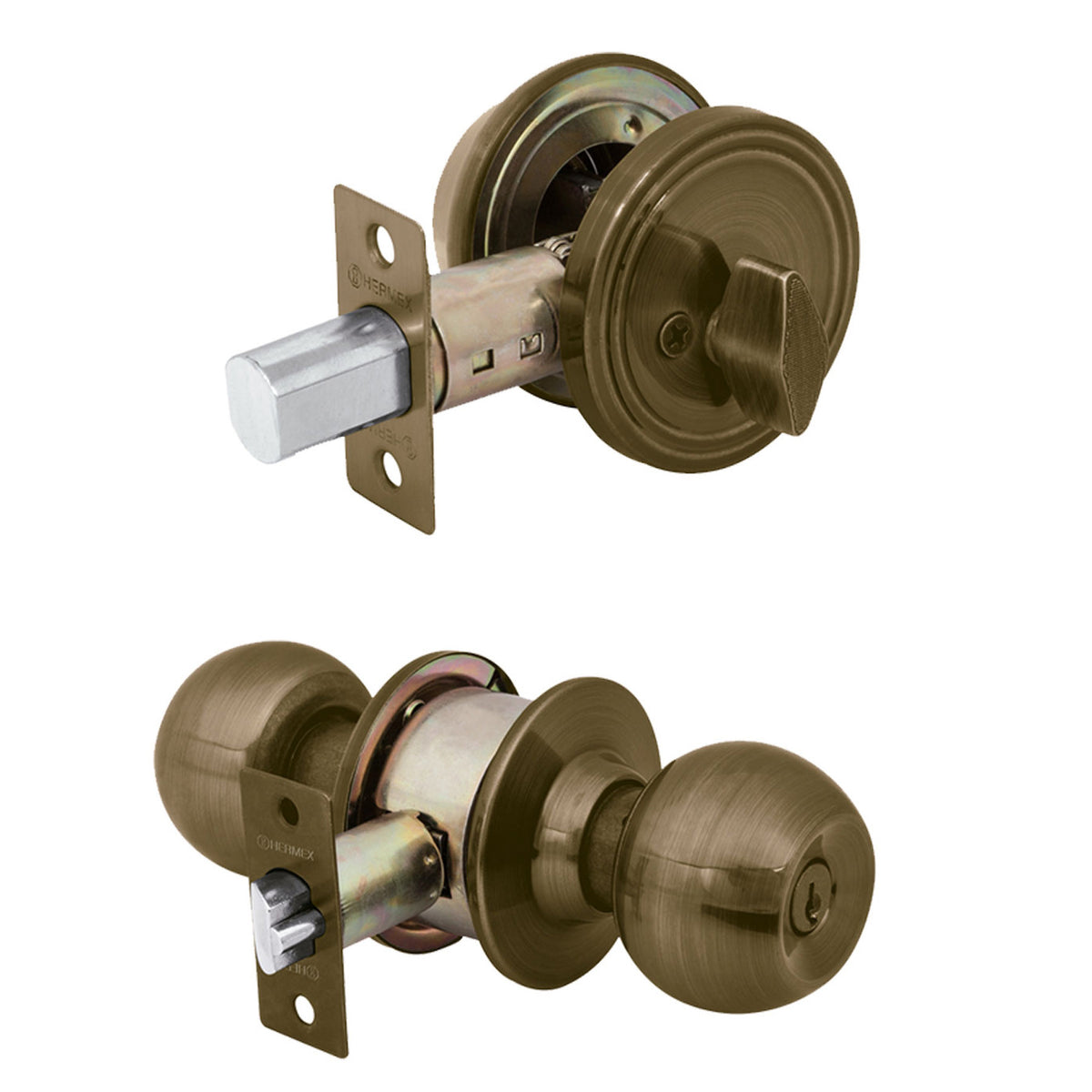 Combo cerraduras llave-mariposa laton antiguo HERMEX BASIC