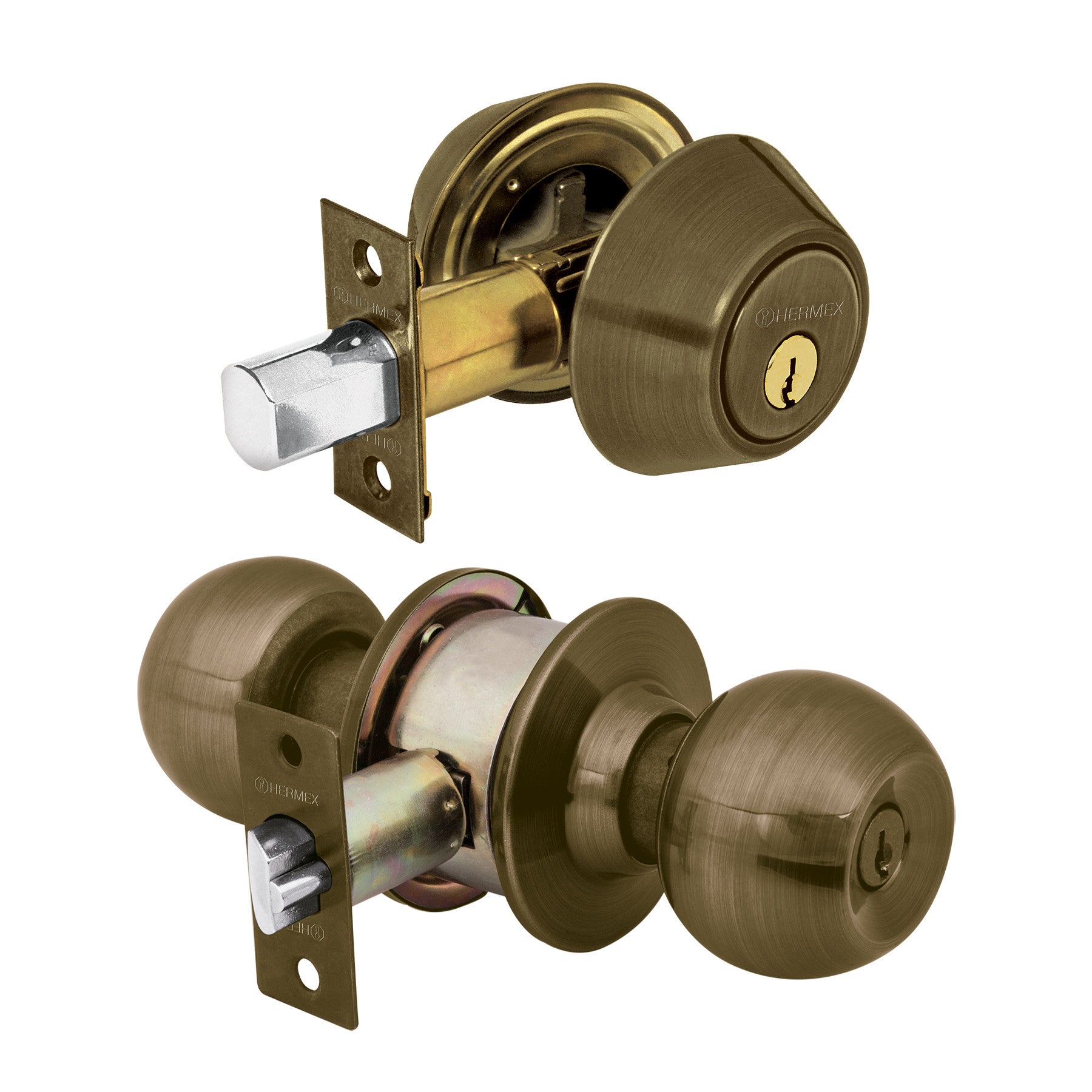Combo cerraduras llave-llave laton antiguo HERMEX BASIC