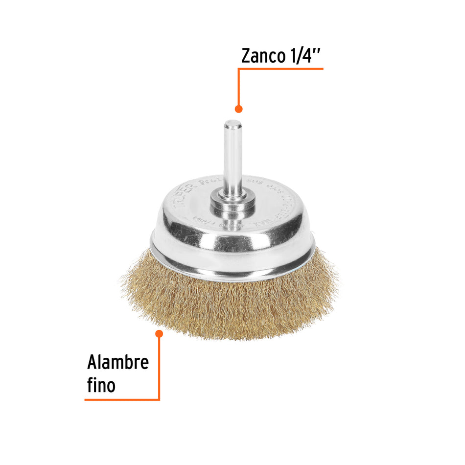 Carda de copa alambre fino para taladro TRUPER 2-3/4"