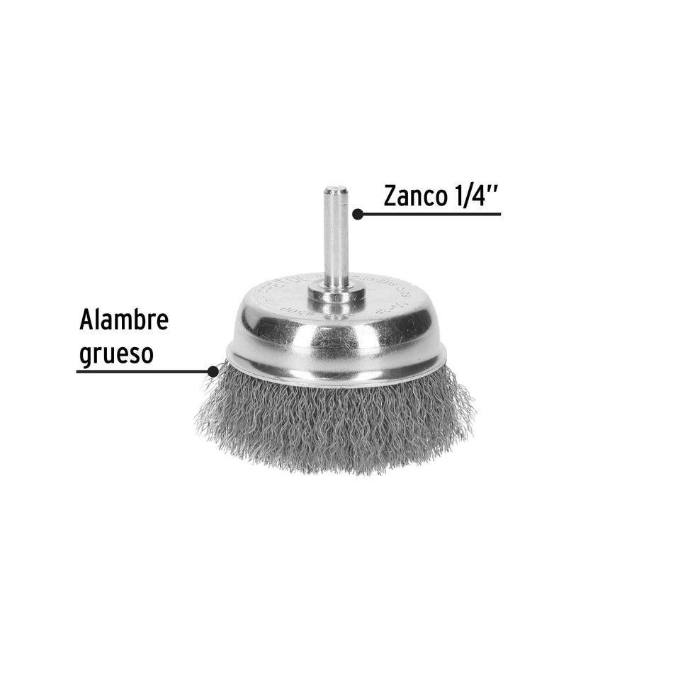 Carda de copa alambre grueso para taladro Pretul 2-3/4"
