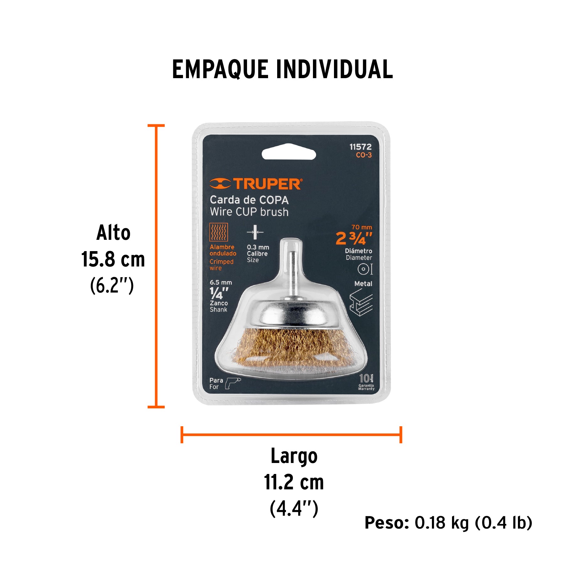 Carda de copa alambre grueso para taladro TRUPER 2-3/4"