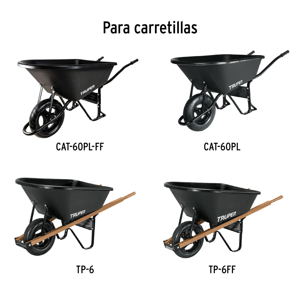 Carretilla concha plástica 6 ft3 Neumática, bastidor tubular
