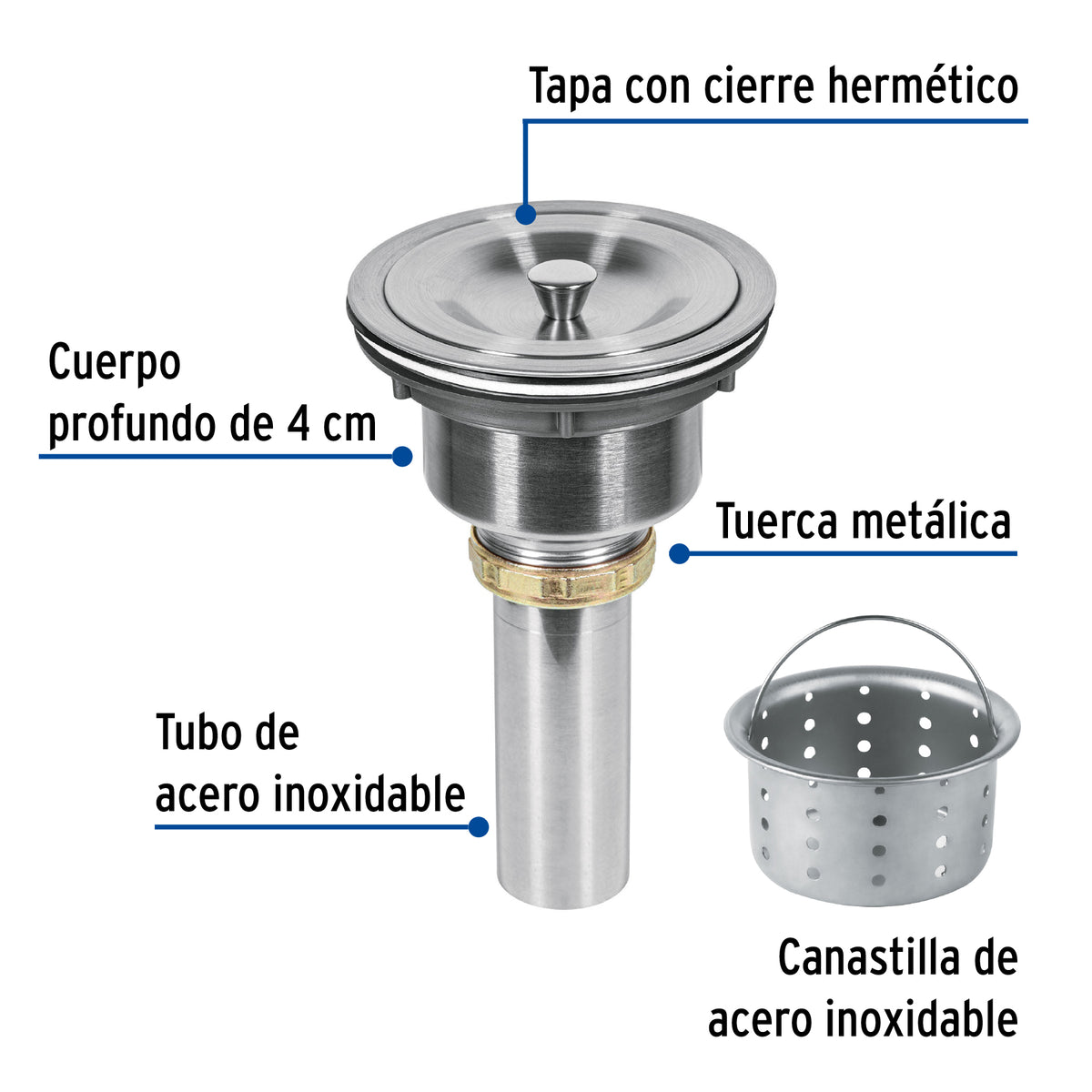 Contracanasta 3-1/2" inox cuerpo profundocon tapa RIVIERA