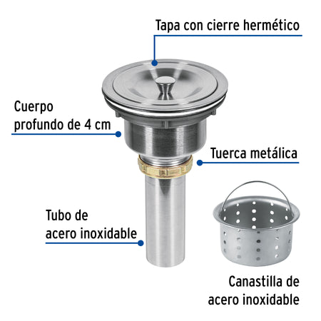 Contracanasta 3-1/2" inox cuerpo profundocon tapa RIVIERA