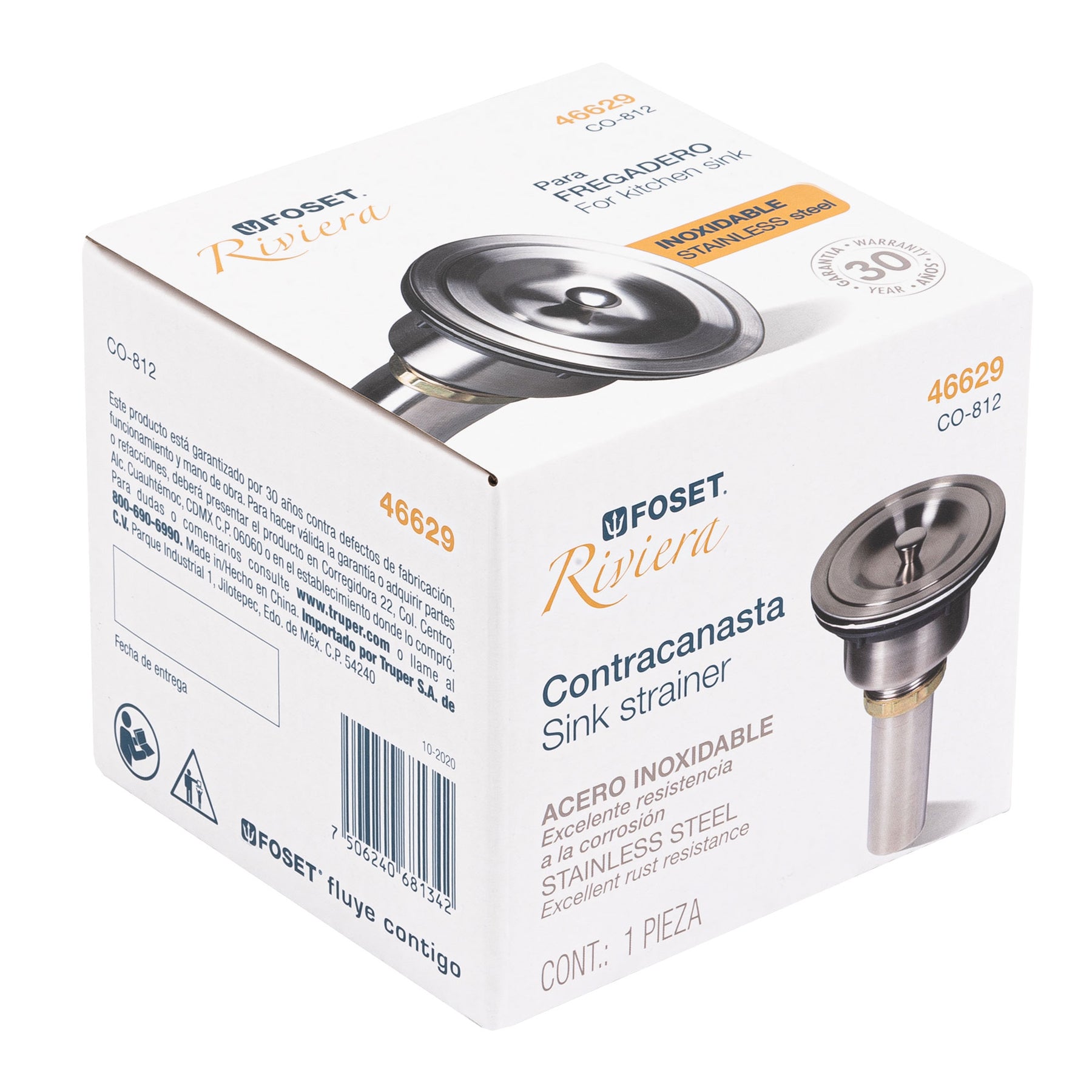 Contracanasta 3-1/2" inox cuerpo profundocon tapa RIVIERA