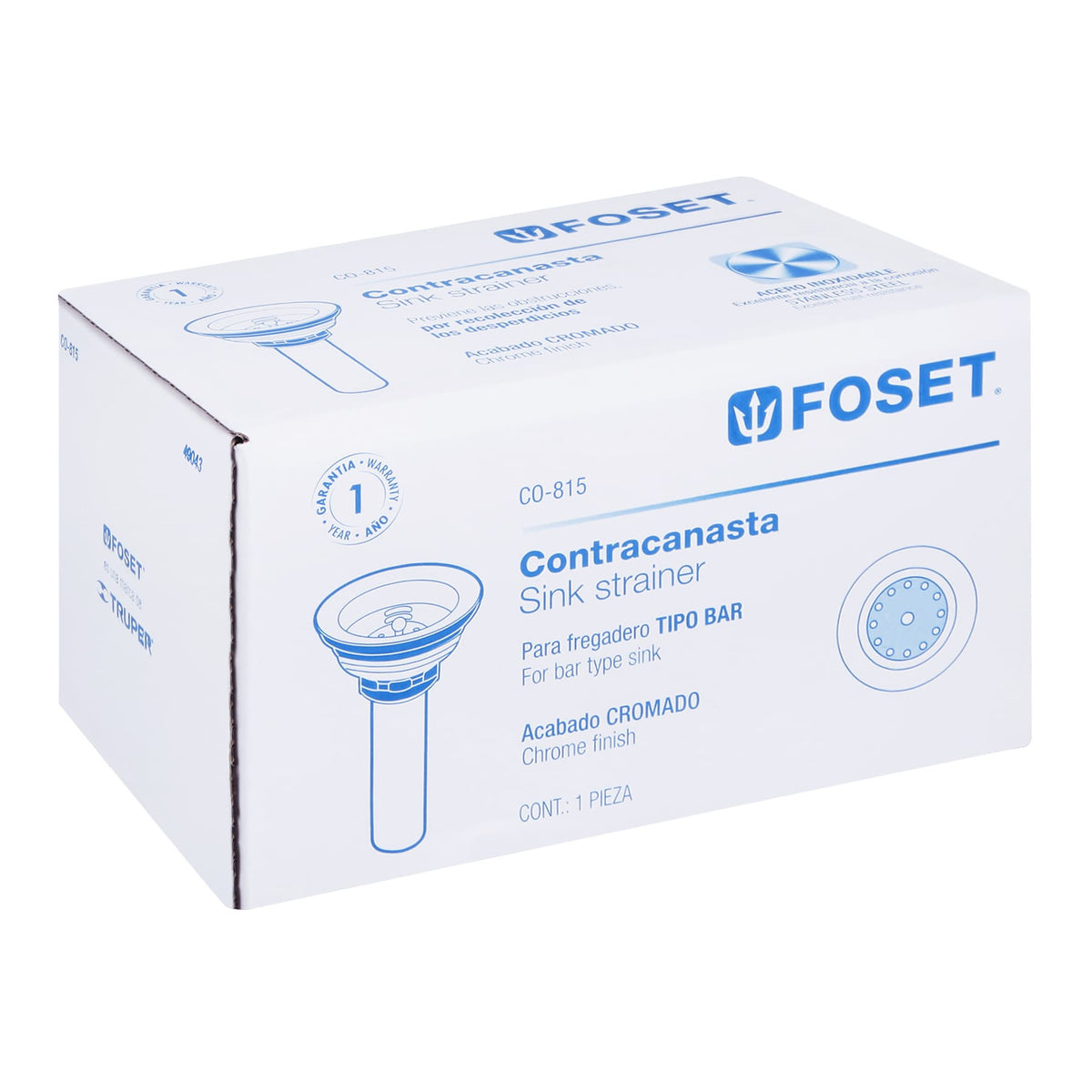 Contracanasta 2-1/2" inox tipo bar FOSET