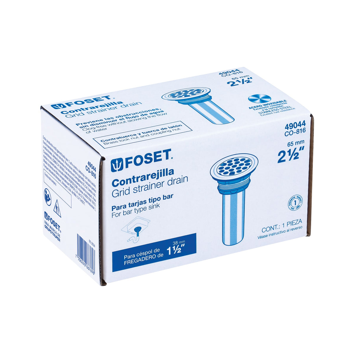 Contrarejilla 2-1/2" inox tipo bar FOSET
