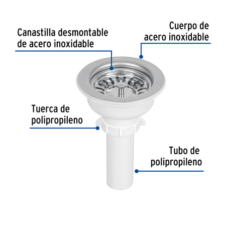 Contracanasta 3-1/2" inox instalafacil tubo plastico FOSET