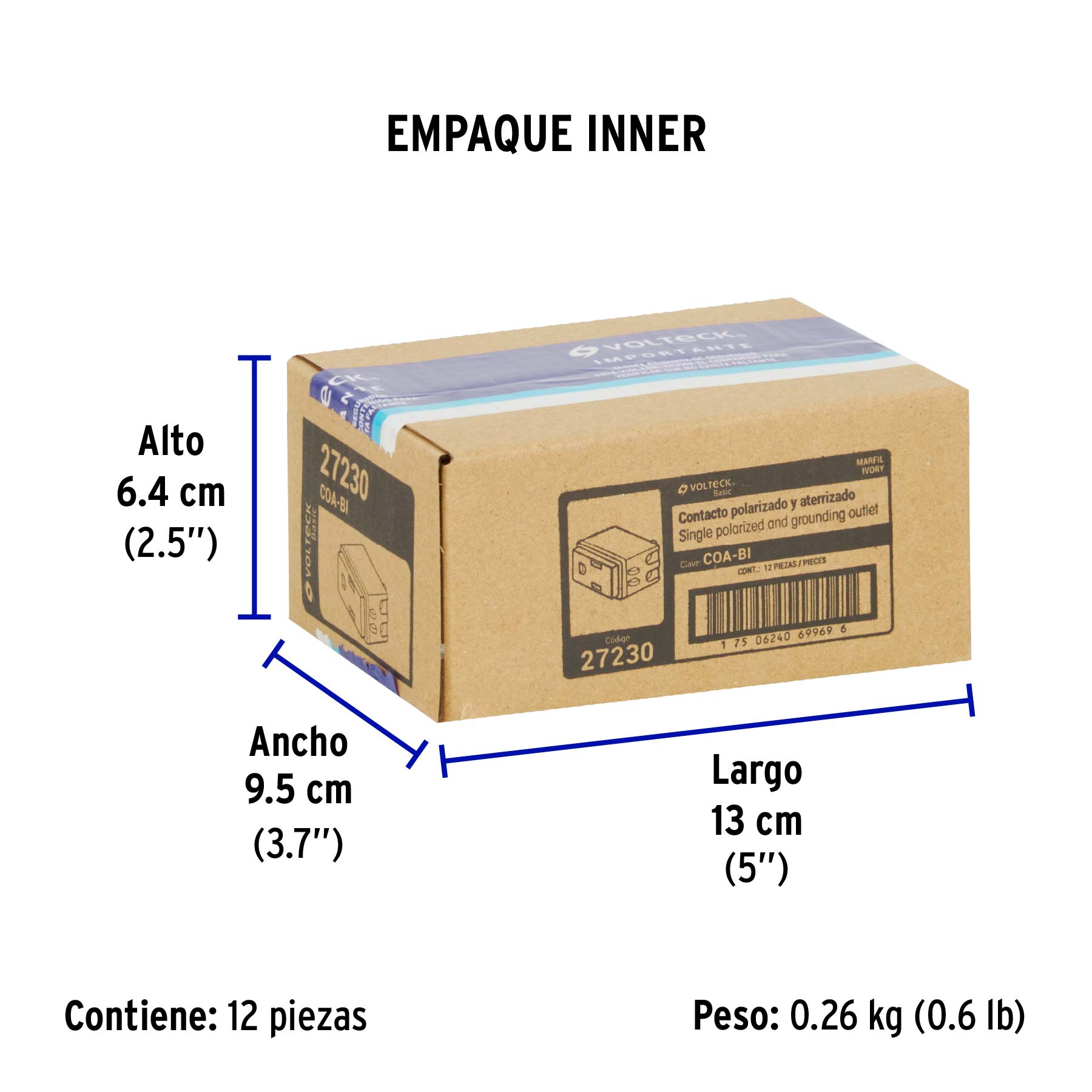 Contacto 2 polos + tierra, marfil, línea Volteck Basic