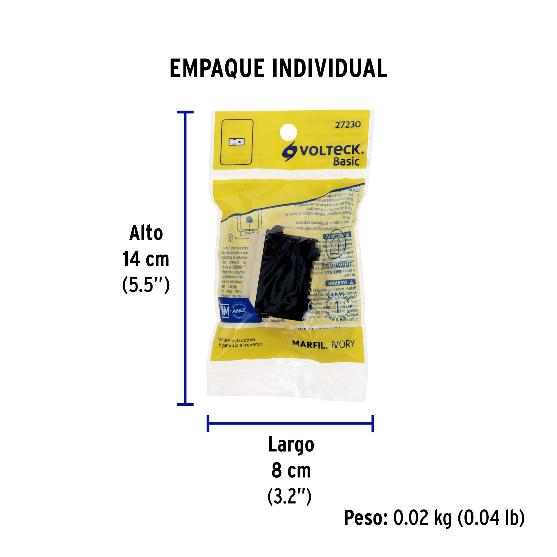 Contacto 2 polos + tierra, marfil, línea Volteck Basic
