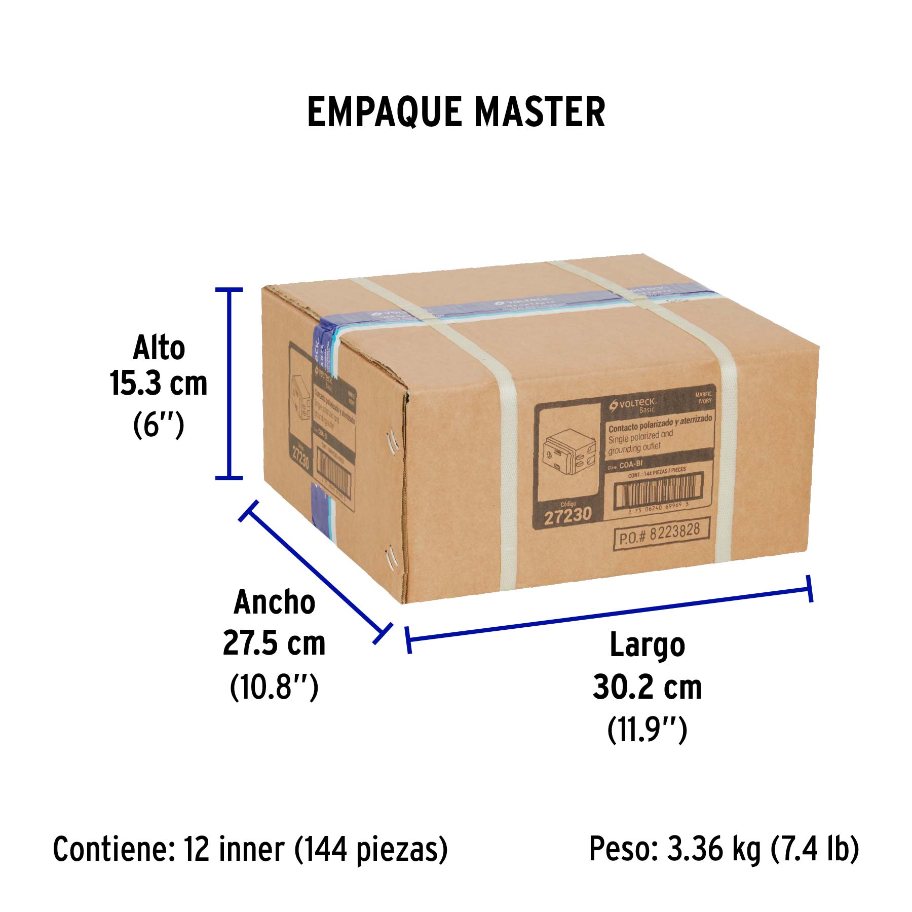 Contacto 2 polos + tierra, marfil, línea Volteck Basic