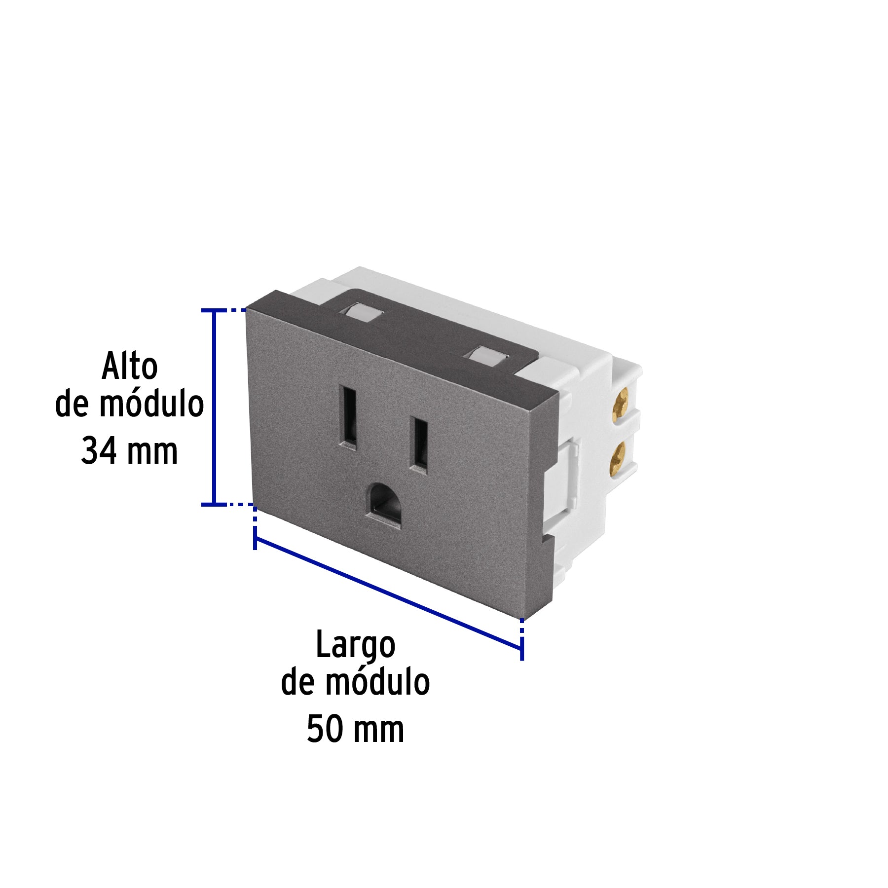 Contacto aterrizado acero inox de 1.5 módulos, línea Lisboa