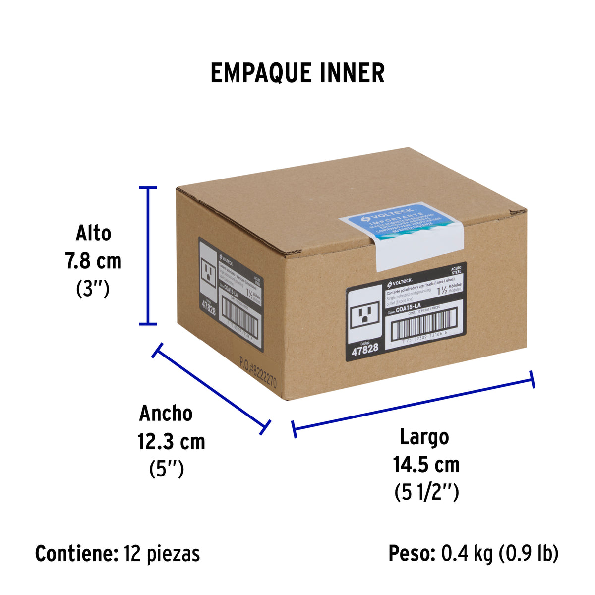 Contacto aterrizado acero inox de 1.5 módulos, línea Lisboa