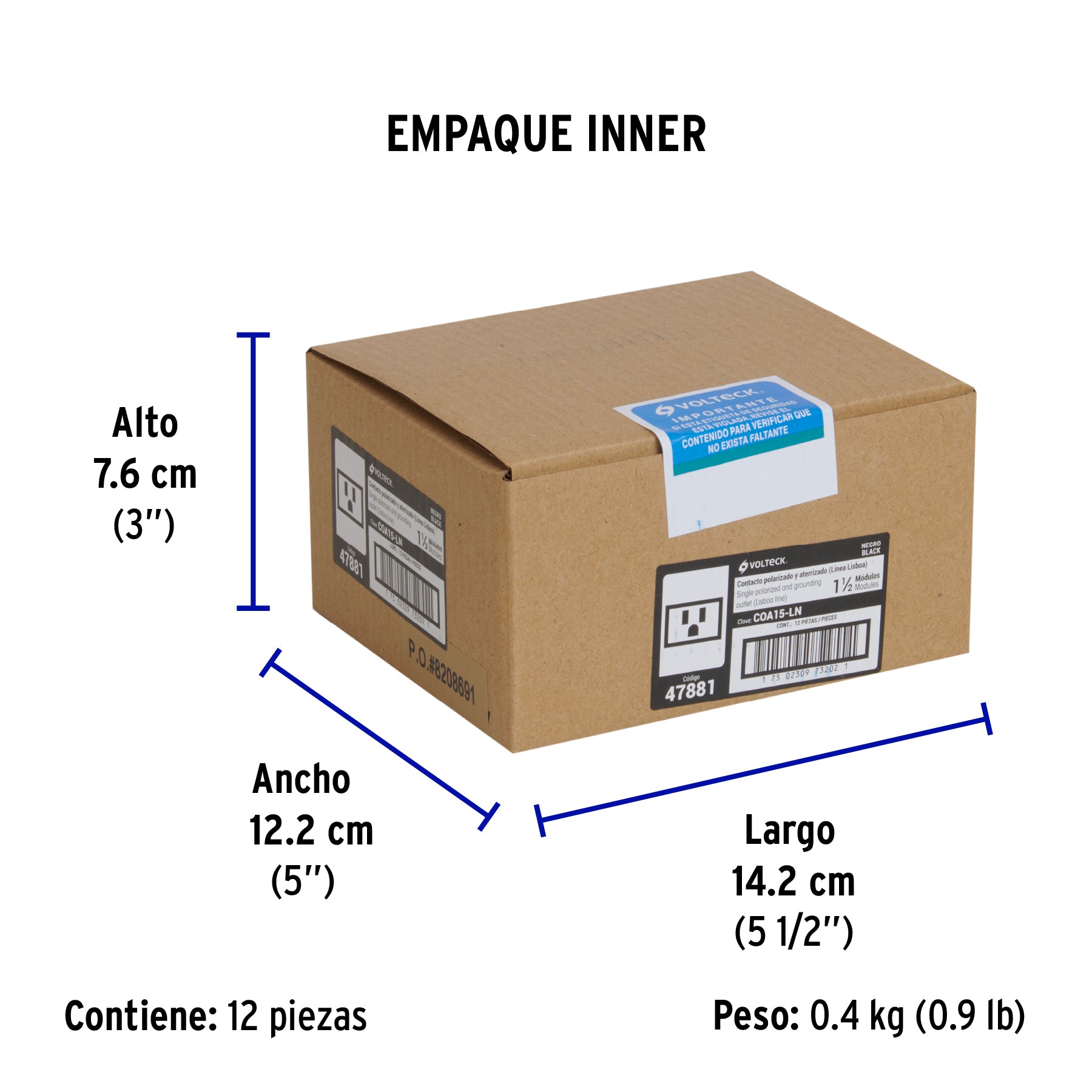 Contacto aterrizado de 1.5 modulos linea Lisboa negro