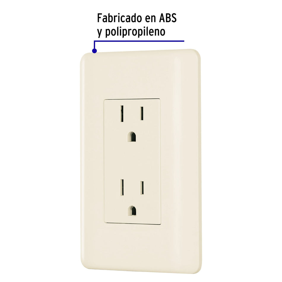 Contacto dúplex aterrizado, marfil, Volteck Basic