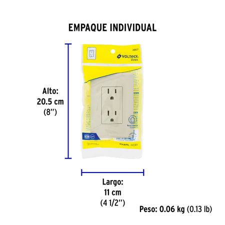Contacto dúplex aterrizado, marfil, Volteck Basic