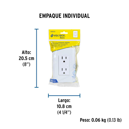 Contacto duplex 2 polos + tierra Volteck Basic