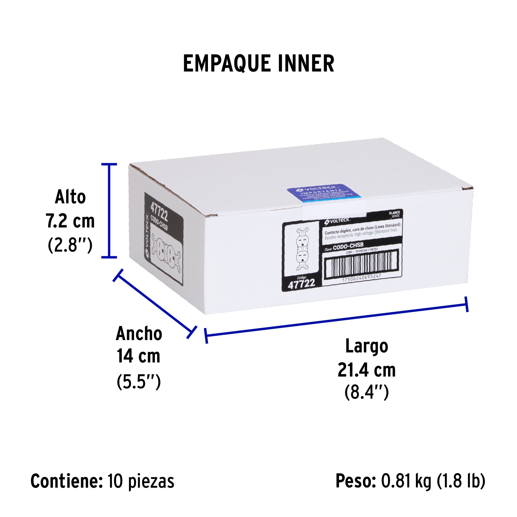 Contacto dúplex, cara de chino, Standard, blanco, Volteck