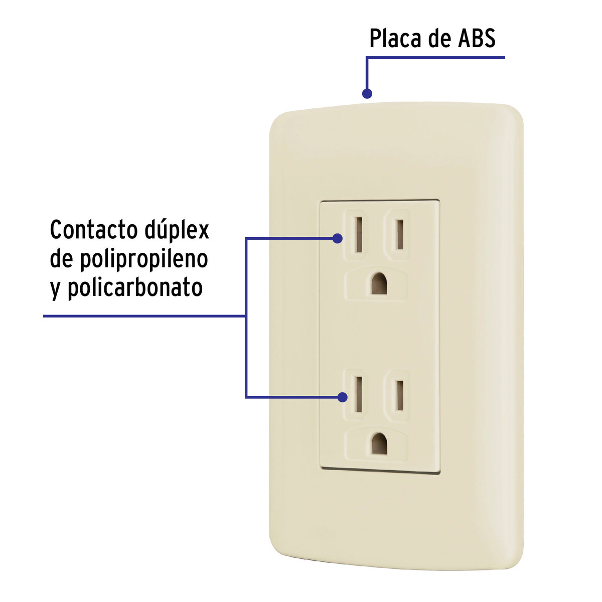 Contacto dúplex aterrizado, color plata, línea Italiana 