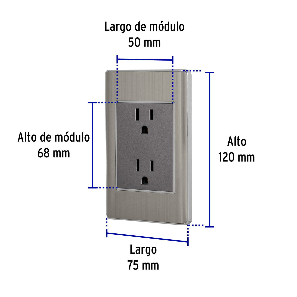 Placa armada acero inox contacto duplex 3 modulos Lisboa